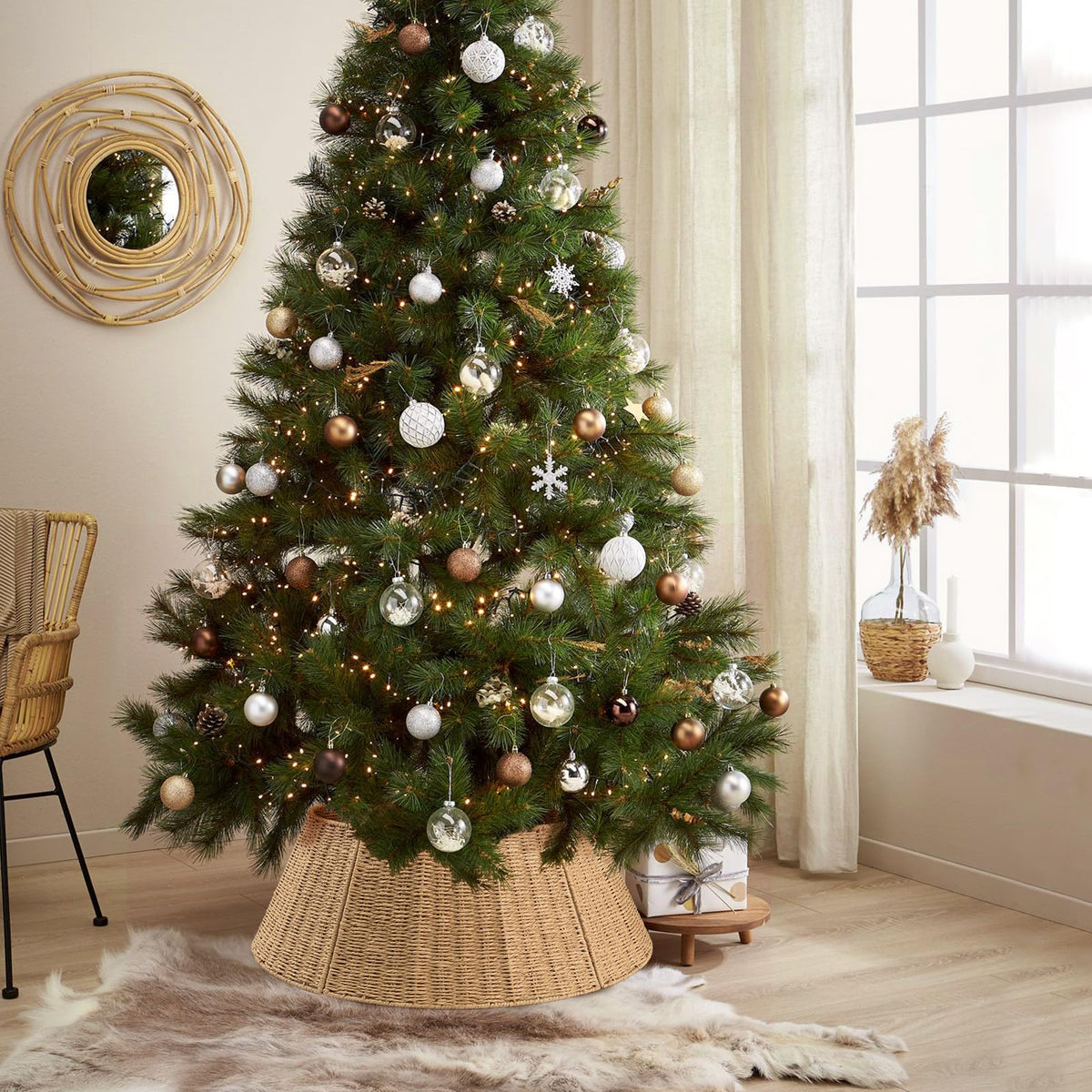 Kafuzi Christmas Tree Collar,24in Woven Christmas Tree Collars for Artificial Trees,Rattan Ring Base Cover Rustic & Farmhouse Holiday Decorations -Natural