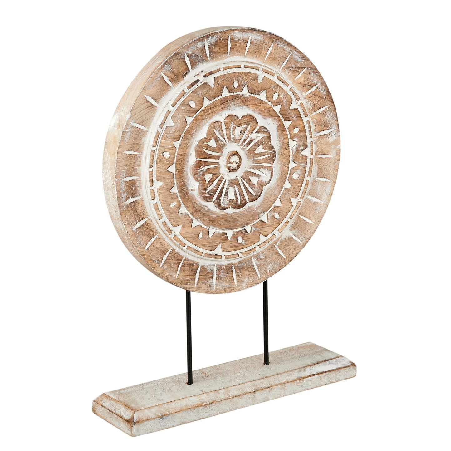 Eximious India Farmhouse Table Sculpture Home Decor Statue Mandala Carved for Modern Home 10" x 14", Living Room, Fireplace Mantel Shelf, Table and Entryway Decor Stand (Design 2)
