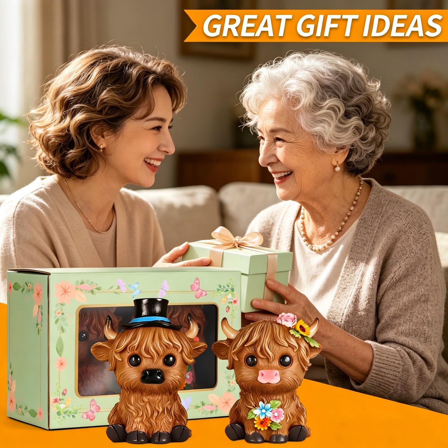nawaza Highland Cow Statue Resin 2 pcs Birthday Gifts for Women,Mom,Highland Cow Gifts Beautifully Crafted Home Office Farmhouse Kitchen Decorations Figurine