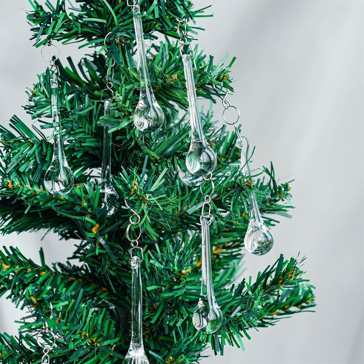 kanpura 20pcs Glass Raindrop Ornaments Glass Teardrop Hanging Ornaments Clear Chandelier Drop Pendant Decorations for Christmas Tree Winter Party Supplies (3 Inch)