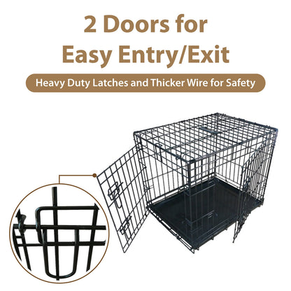 Ellie-Bo Black Standard Medium 30-inch Folding 2-Door Dog Cage/Crate with Metal Tray
