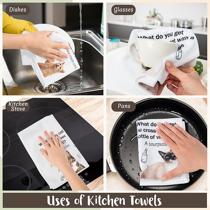 R HORSE 5Pcs Cats Kitchen Towels Set