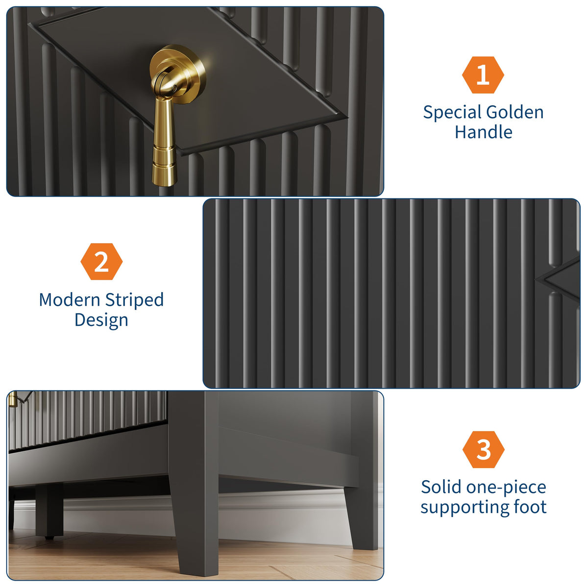 GarveeHome Fluted Dresser for Bedroom, 47.2 Inch Wide 6-Drawer Wood Dresser, Modern Chest of Drawers, Storage Organizer Cabinet for Living Room, Hallway, Entryway, Black