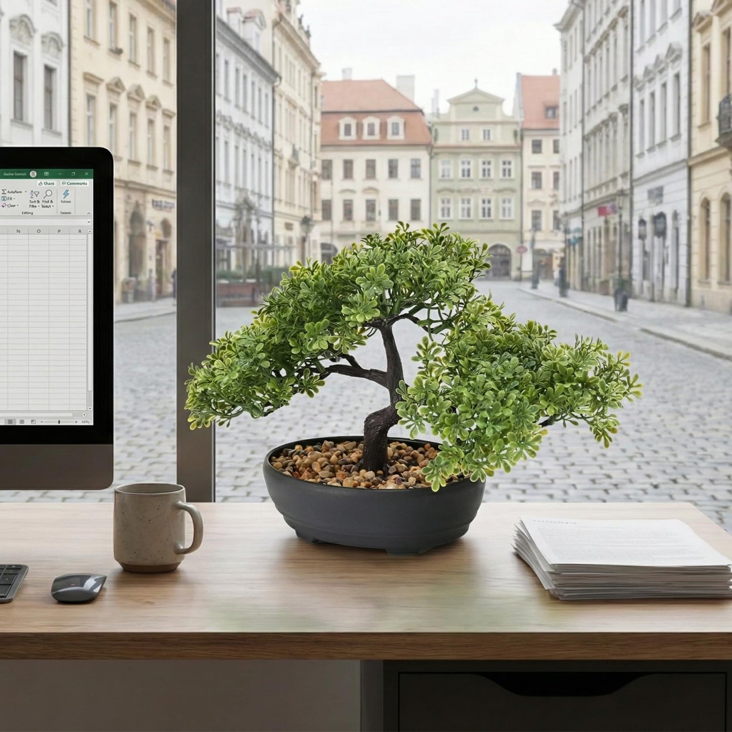 ALAGIRLS Artificial Bonsai Tree, Fake Juniper Plants Indoor Small Fake Bonsai Tree Indoor with Pot and Pebbles Artificial Bonsai Tree Indoor for Desk Home Office Bathroom Shelf Decorations