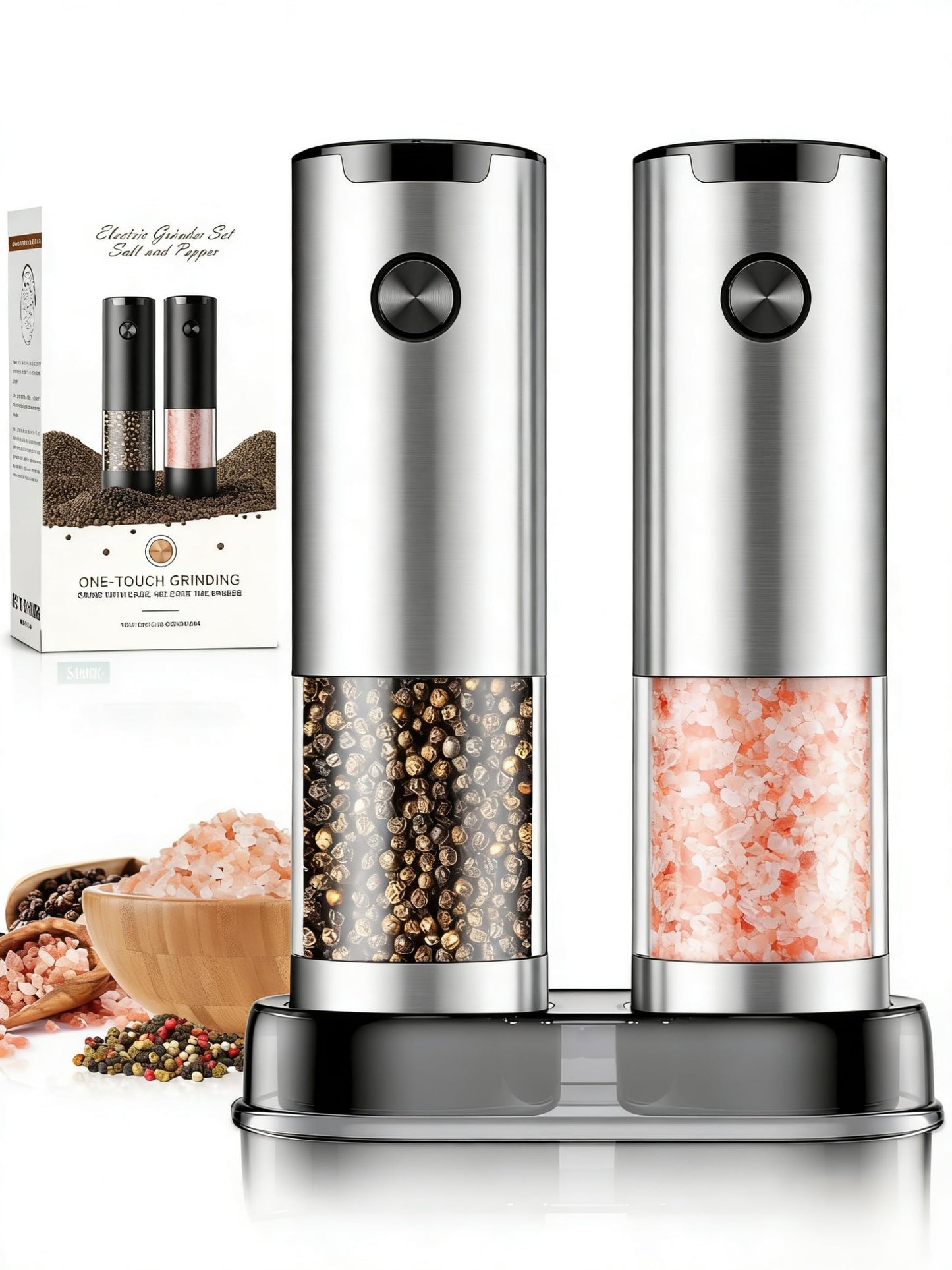 Electric Salt and Pepper Grinder Set Automatic Battery Pepper Mill Shakers Kitchen Gadgets Adjustable Coarseness Upgraded Larger Capacity with Led Birthday Gifts for Women