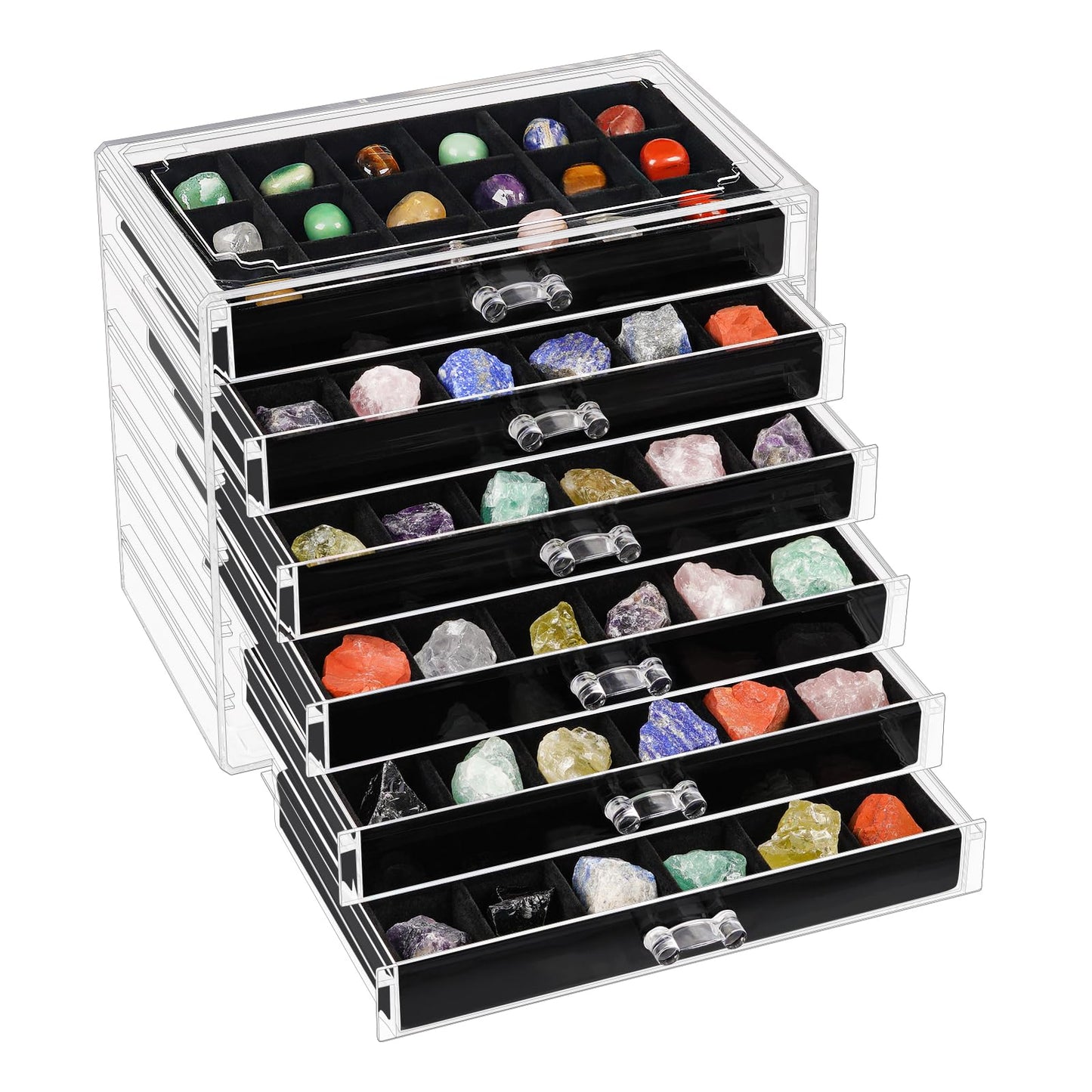 Bfttlity Acrylic Rock Display Case, 108 Grids Rock Collection Box for Kids, Clear Display Cases for Stones Collectibles Gemstone Crystals Storage Boxes (108 Grids)