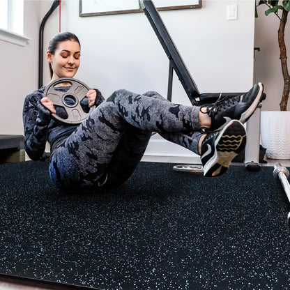 SUPERJARE 0.4'' Thick 12 Pcs 48 Sq Ft Rubber Top Exercise Equipment Mats, High Density EVA Foam Mats with Rubber Top, Interlocking Gym Flooring for Home Gym, Protective Workout Mat, Black/Blue