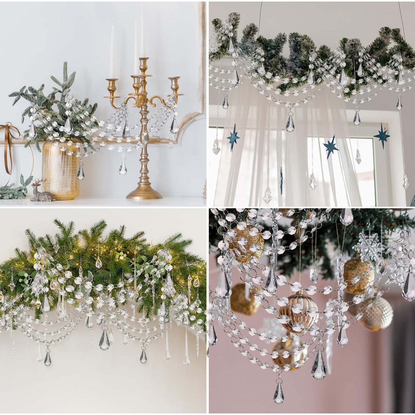 Pinkunn 12 Pcs 3-Layer Crystal Garland for Christmas Tree 20in 16in 12in 3-Layer Acrylic Bead Garland Hanging Christmas Decorations Indoor Home Decor for Home Xmas Wedding Party Decor(Teardrop)