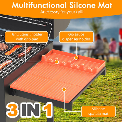Silicone Griddle Tool Mat Compatible with Blackstone Weber - Flat Top Grill Pellet Smoker Side Shelf Spatula Mat with Drip Pad - Kitchen Cooking BBQ Grilling Accessories - Gift for Men(Orange)