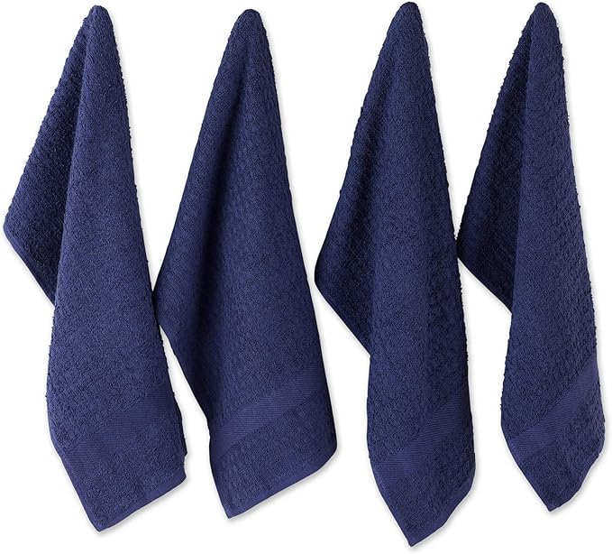 DII Basic Terry Collection Waffle Dishtowel Set, Solid Blue, 4 Piece