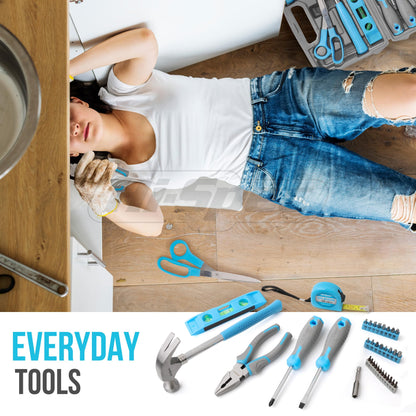 Hi-Spec 42pc Household DIY Tool Kit, Blue Handy Set with Essential Hand Tools for Home, Office & College Dorm – Starter Basic Toolbox for Repair & Maintenance with Storage