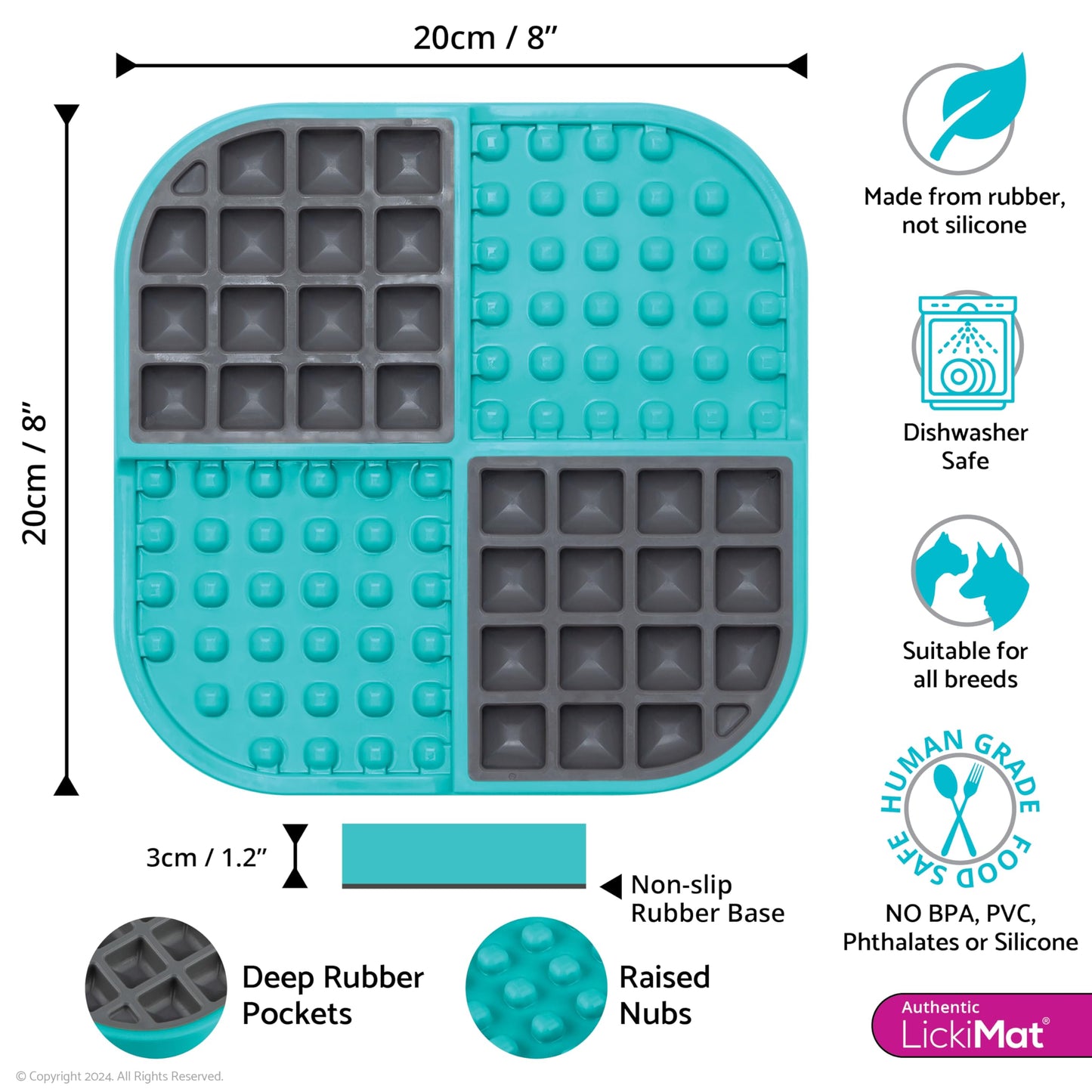 Lickimat Slomo, Dog Slow Feeders Lick Mat, Boredom Anxiety Reducer; Perfect for Food, Treats, Yogurt, or Peanut Butter. Fun Alternative to a Slow Feed Dog Bowl, Turquoise