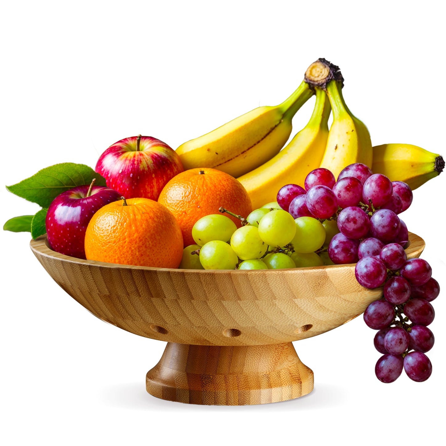 Fruit Basket for Kitchen Counter - Fruit Bowl for Kitchen Counter, Bamboo Pedestal Fruit Basket with Ventilation Holes, Wooden Fruit Bowl for Fruit and Vegetable Storage, Decorative Frutero for Cocina