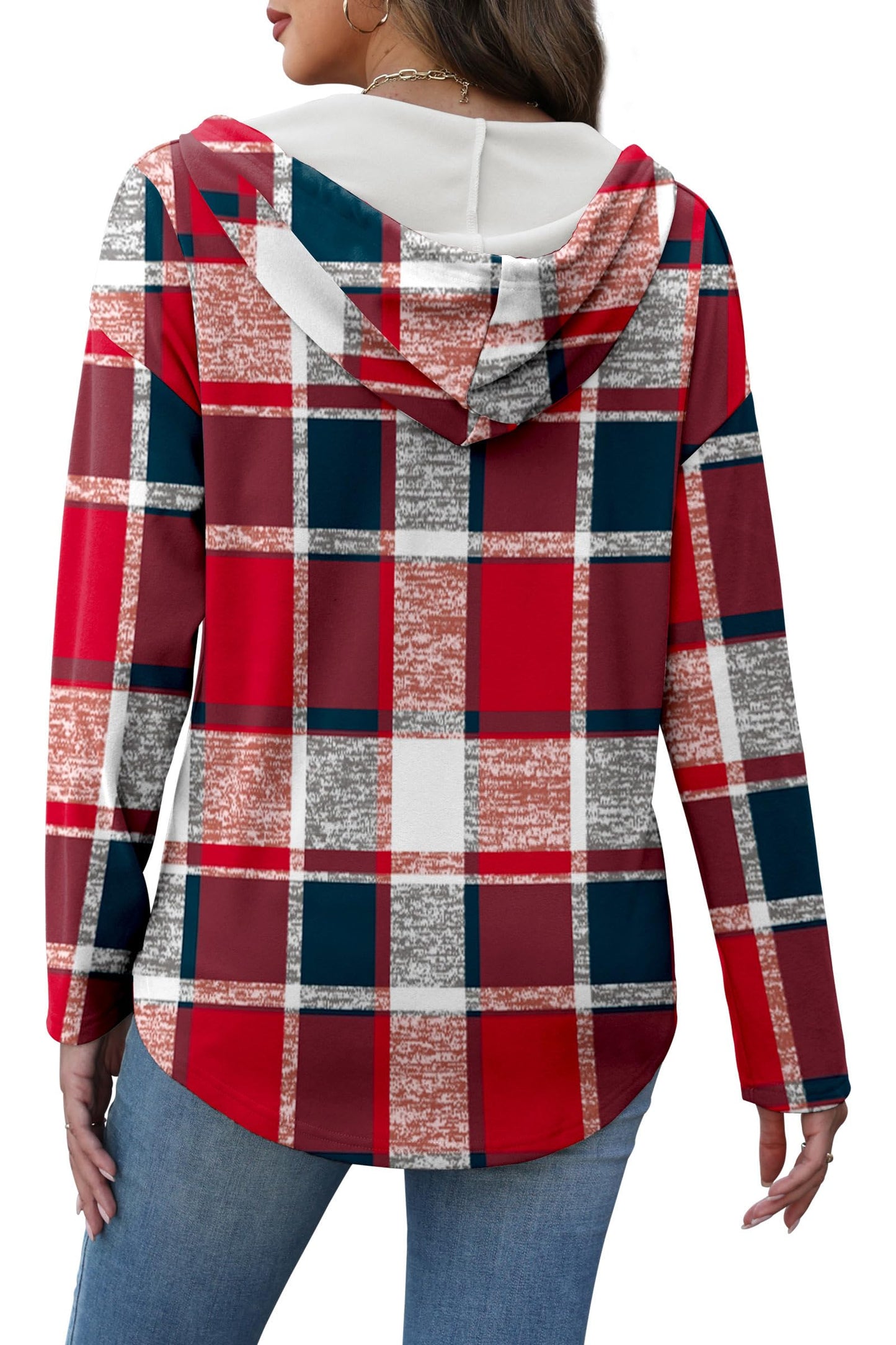 RUMIA Ugly Christmas Sweaters for Women 2025 V Neck Long Sleeve Shirts Casual Tops Plaid Red Blue L