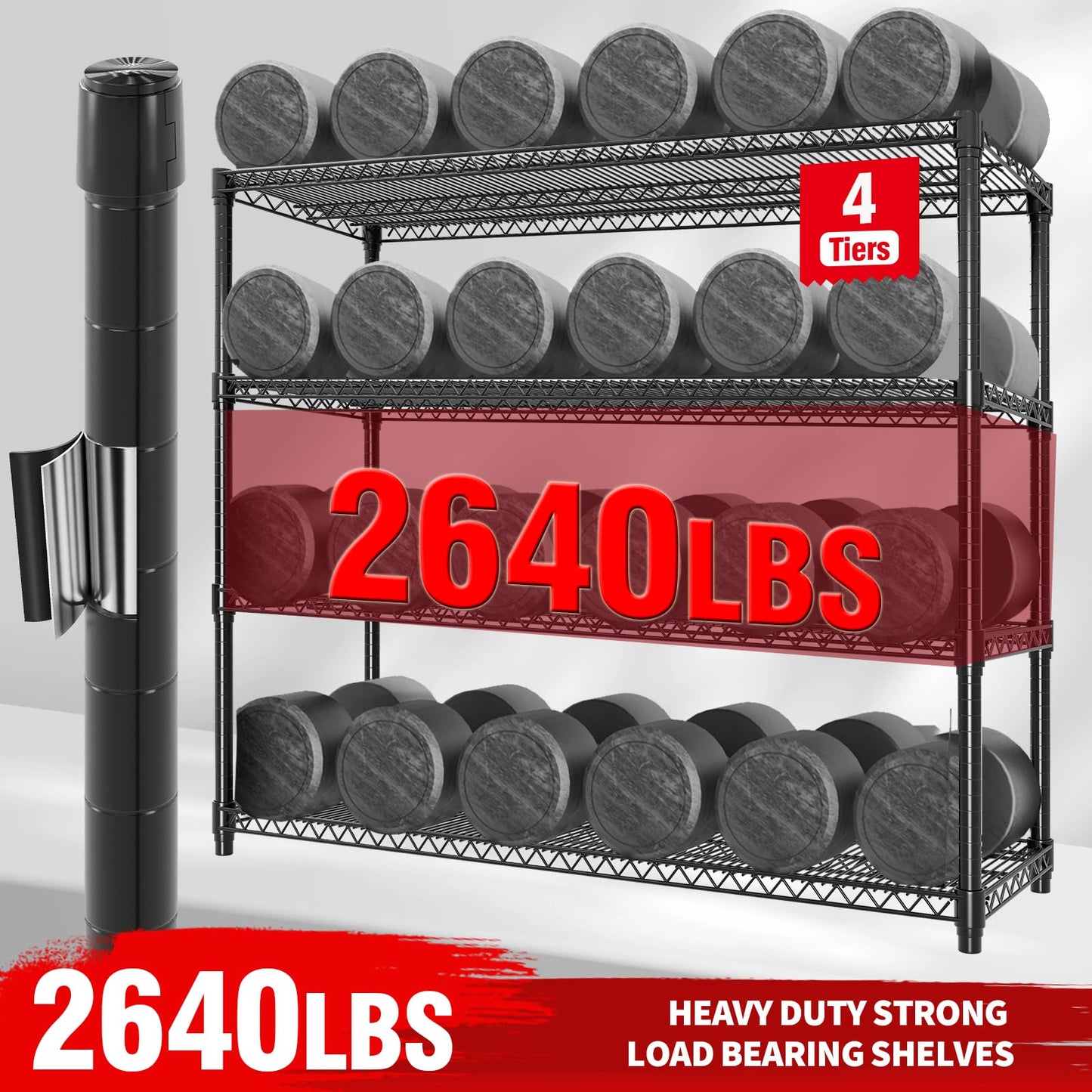 PeacefulHues 71.8" H Storage Shelves 4-Tiers Heavy Duty Metal Shelving Unit with Wheels, 2640LBS Garage Shelving for Pantry Garage Kitchen Home Outdoor, 71.8" H x 59" W x 17.7" D
