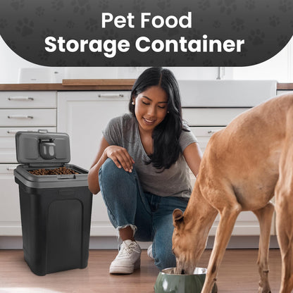 ASAB Pet Food Storage Container Large 30L/15kg Plastic Food Storage Container With Integrated Food Scoop and Flip Top Locking System Perfect for Dog Treats Dog Food and Kitten Food (Grey - Large)