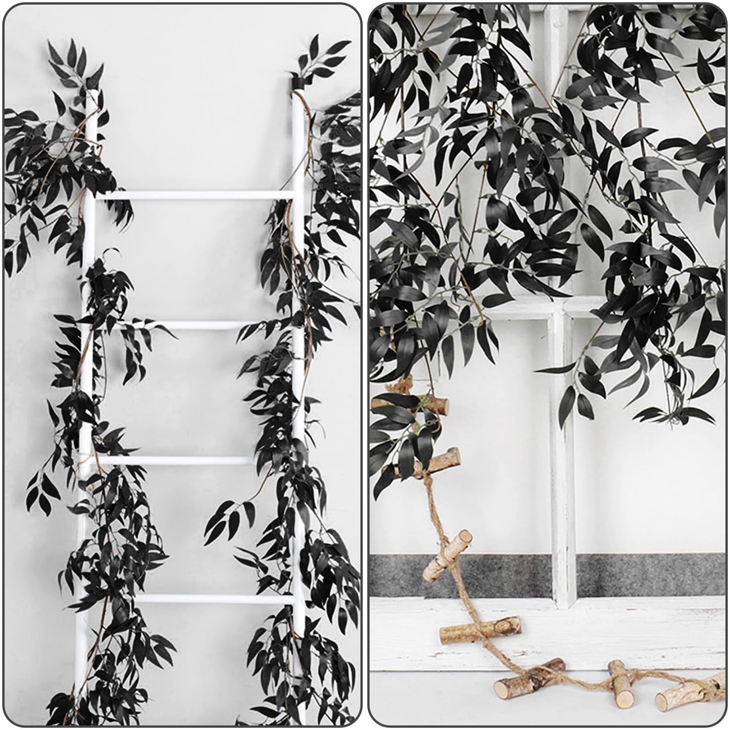 RECUTMS Artificial Hanging Willow Leaves Vine Twigs 2Pcs 5.7Ft Halloween Black Leave Garland Fake Silk Willow leaf Ivy Faux Greenery Plant for Indoor Outdoor Jungle Birthday Fall Christmas Party Decor