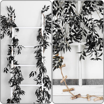 RECUTMS Artificial Hanging Willow Leaves Vine Twigs 2Pcs 5.7Ft Halloween Black Leave Garland Fake Silk Willow leaf Ivy Faux Greenery Plant for Indoor Outdoor Jungle Birthday Fall Christmas Party Decor
