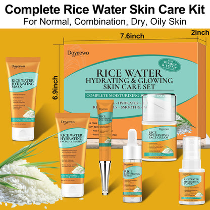 Skin Care Set,6Pcs Women Teen Glass Skincare w/Korean Rice Extract,Hydrate Glow Repair Anti-Aging Facial Routine Kit Gift for Women Mom Wife Teenage Girl Trendy Stuff Christmas Gifts Stocking Stuffers