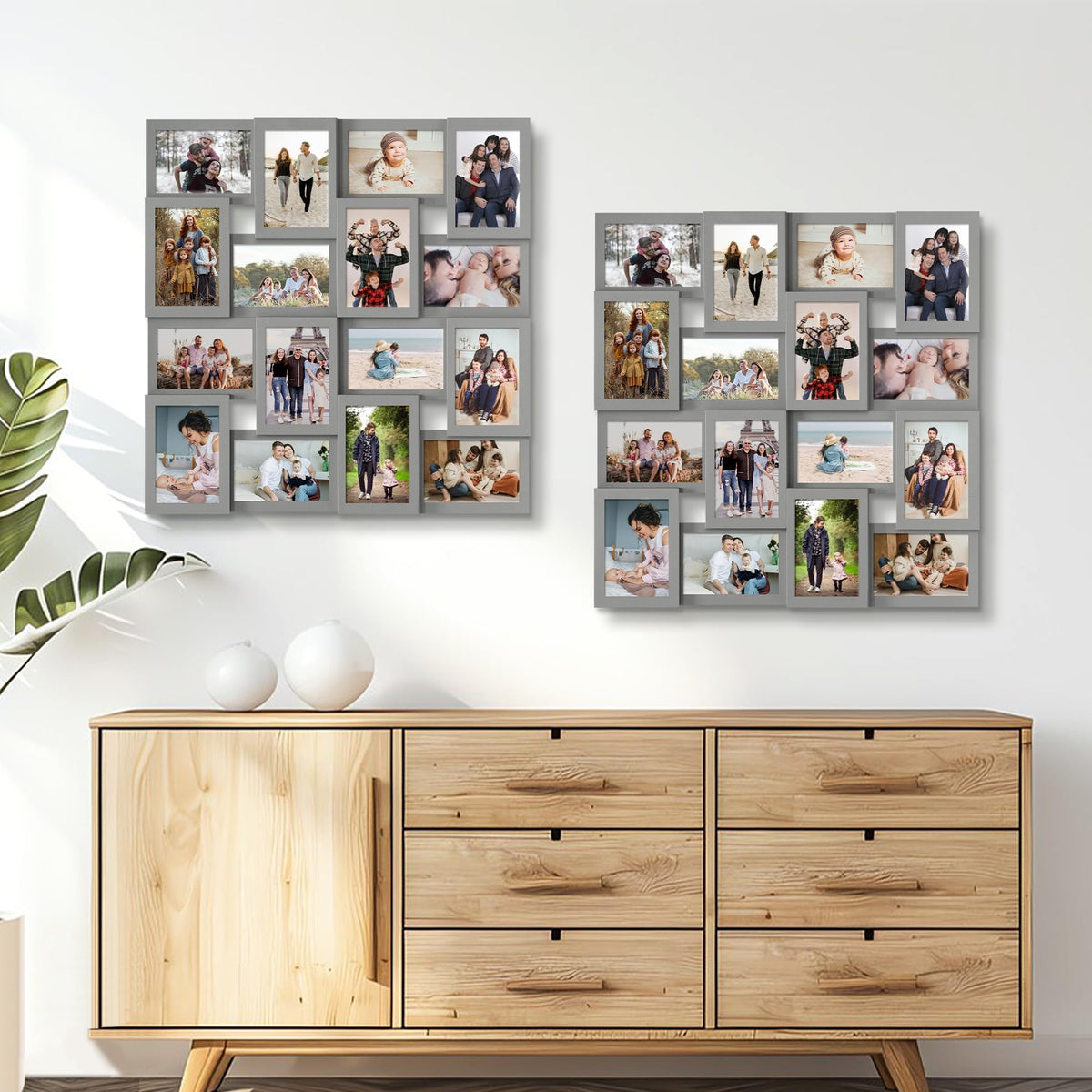 J.M.Deco Collage Picture Frames for Wall 16 Opening, Large Photo Frame Collage Wall Hanging for 4x6 Photo, Reunion Friends Family Memory, Christmas Gift - Grey