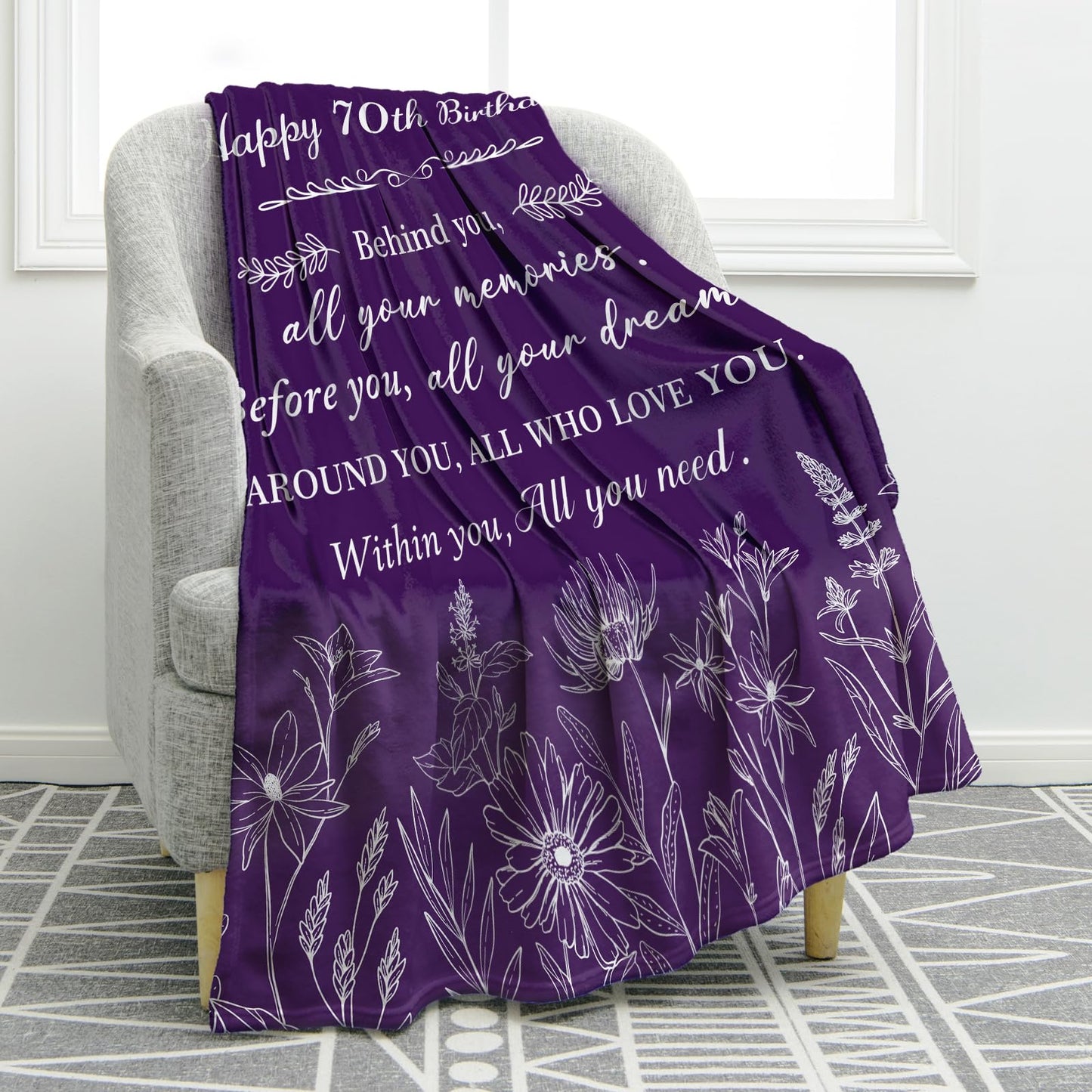 Jekeno 70th Birthday Gifts for Women Mother, Best 1955 Birthday Gift for 70 Year Old Woman Mom, Happy 70th Women Birthday Decorations, 70th Woman Christmas Ideas, Soft Cozy Plush Throw Blanket 50"X60"