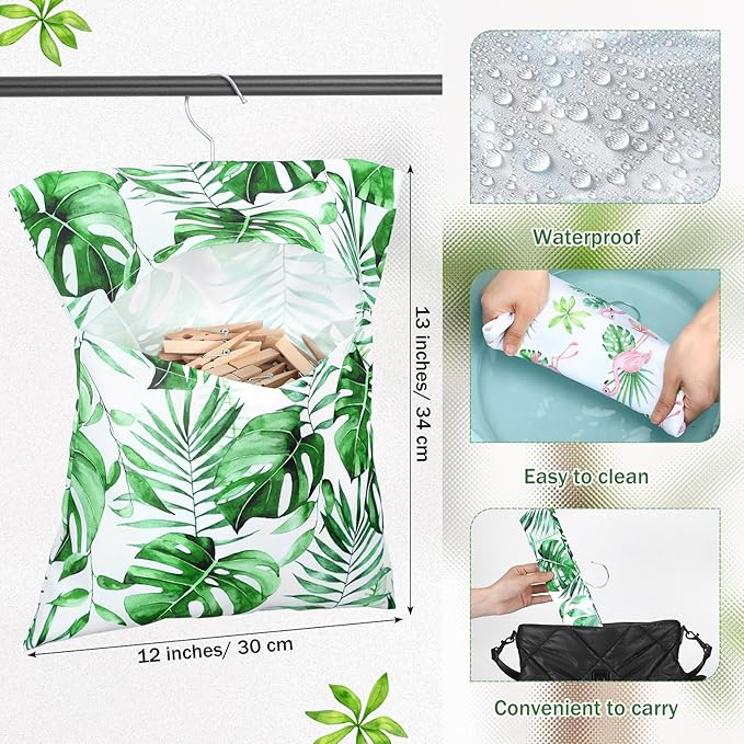 2 Pcs Clothespin Bag with Hanging Hook Waterproof Laundry 13" x 12" Clothes Pin