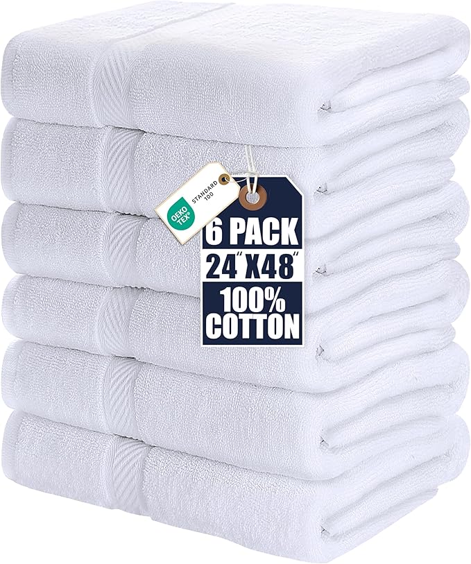 Utopia Towels 6 Pack Medium Bath Towel Set, 24 by 48 Inches, 500 GSM 100% Ring