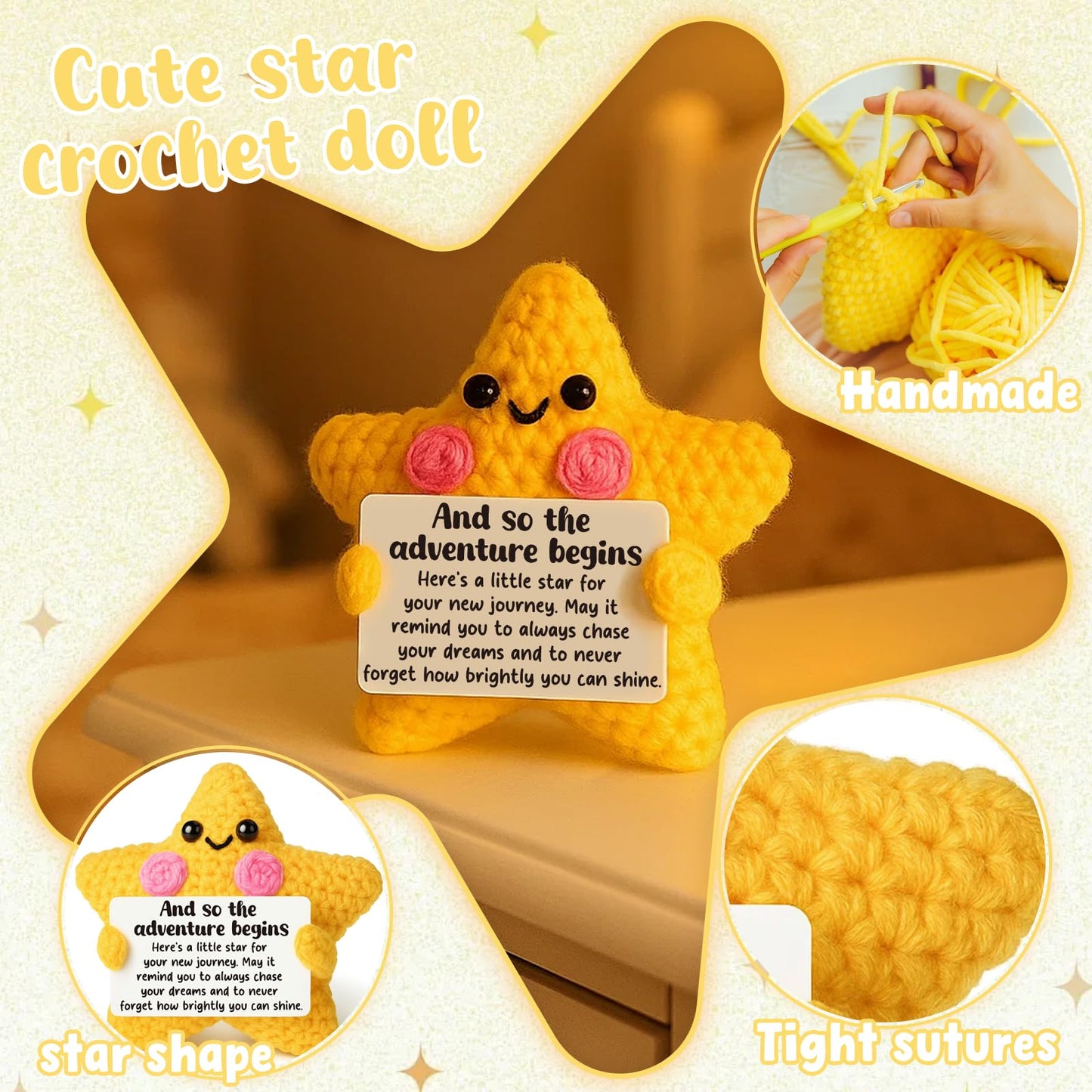 Crochet Star Graduation Gift, New Job & Good Luck Keepsake, Farewell & Moving Gift for Coworker Friend, Motivational Desk Decor for Student, Congratulations for New Adventure