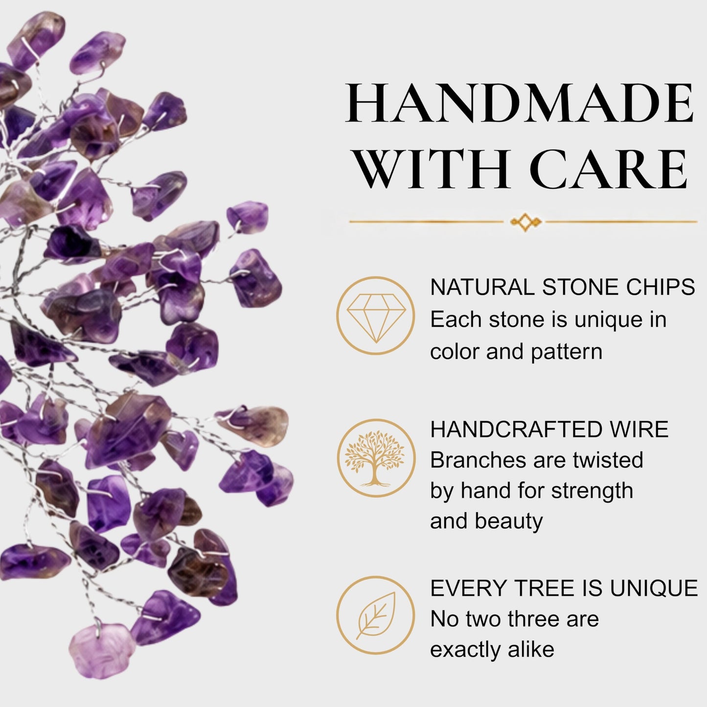 TRUENERGY Amethyst Crystal Tree – 100 Natural Stone Chips on Genuine Rock Base | 7" Handcrafted Wire Tree for Home Decor, Reiki Healing & Meditation | Calm the Mind, Elevate the Spirit | Unique Gift