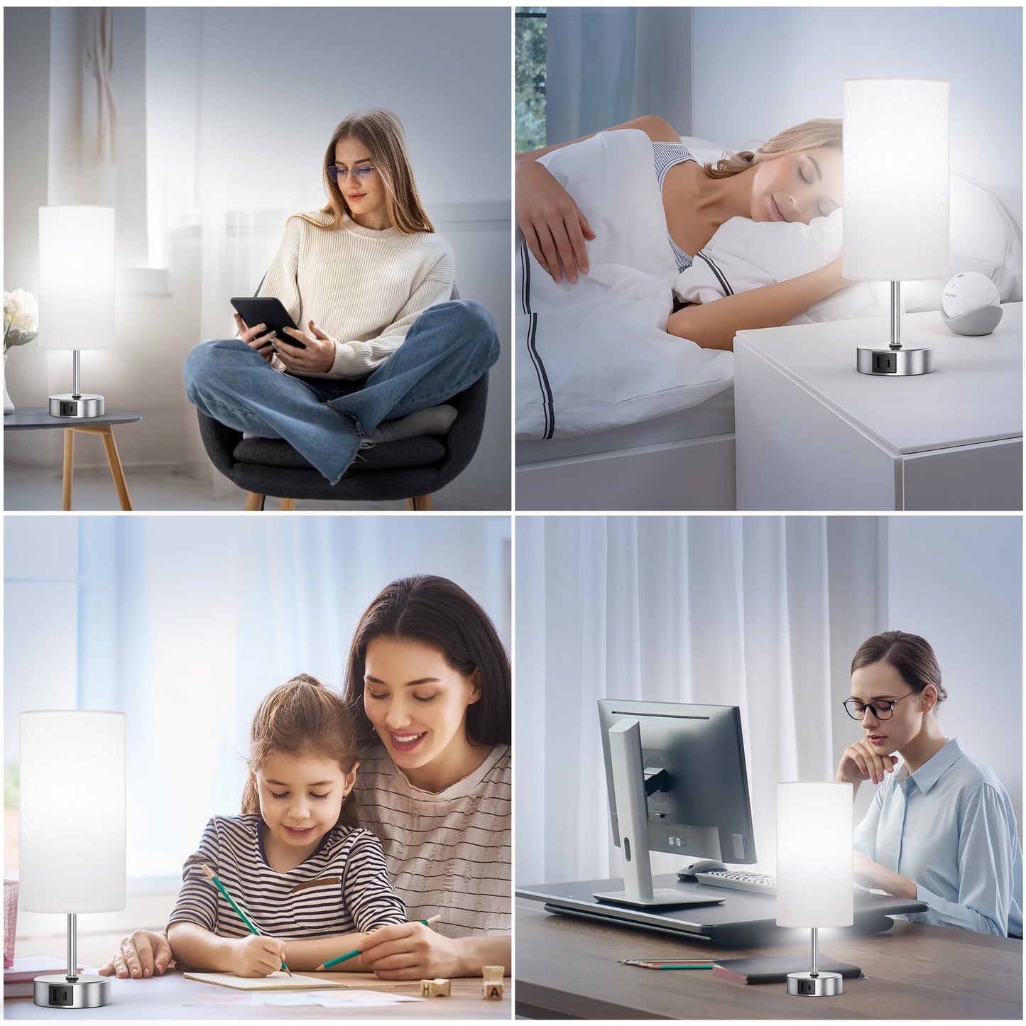 ROTTOGOON 12.8" Touch Control Table Lamp, 3-Way Dimmable Small Bedside Nightstand Lamp with 2 USB Ports, Modern Table Lamps with 6500K Daylight LED Bulb for Bedroom Living Room