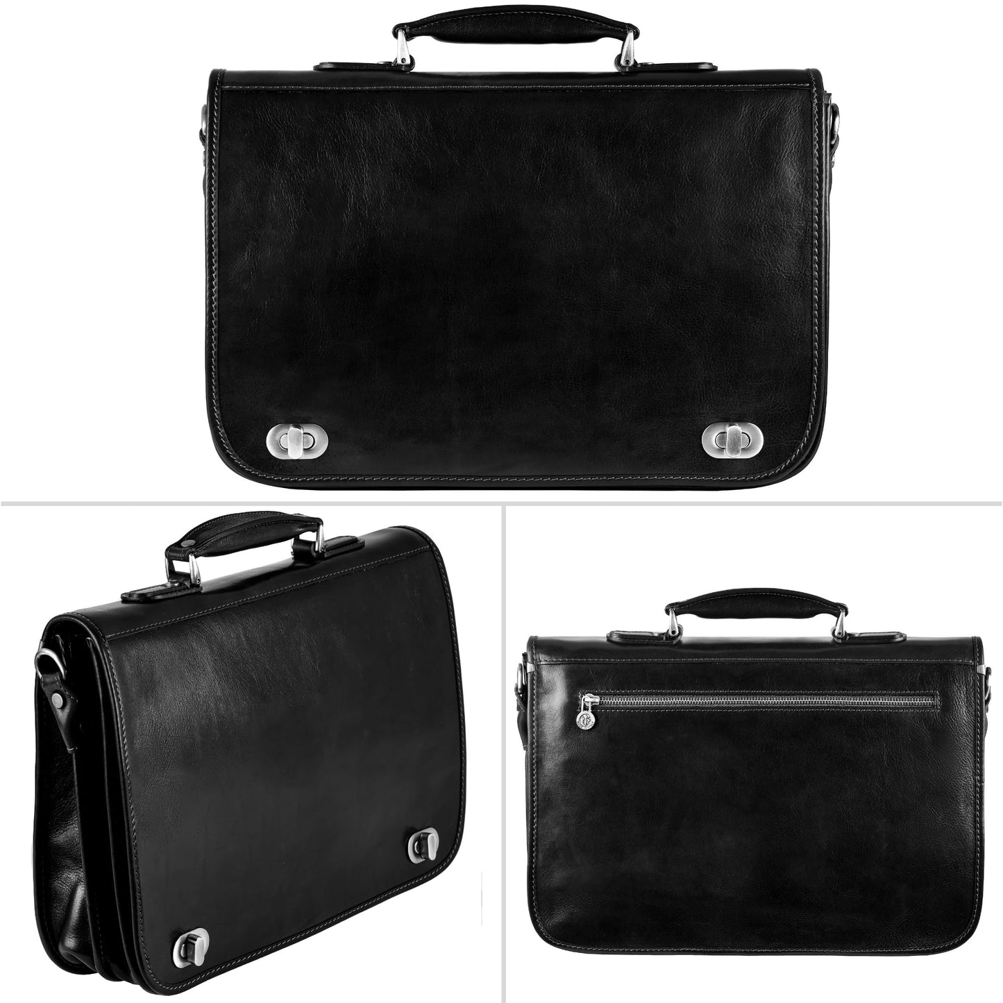 Time Resistance Hand Crafted Leather Messenger Shoulder Bag 15 Inch Laptop Briefcase Business Attache Black