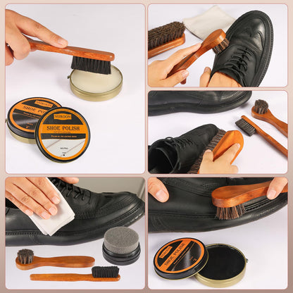 13Pcs Shoe Care Kit for Men & Women,3 Horsehair Shoe Polish Brush,Black Brown Neutral Mink Oil for Shoes,Care for Leather Boots, Shoe Cleaning Kit as Gift for Men with Shine Sponges & Care Cloth