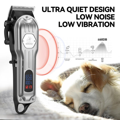 Gooad Dog Grooming Kit for Heavy Thick Hair&Coats,Low Noise Dog Hair Trimmer,Rechargeable Cordless Pet Shaver with Stainless Steel Blade, Dog Clippers for Grooming for Small Large Dogs Pets (Sliver)