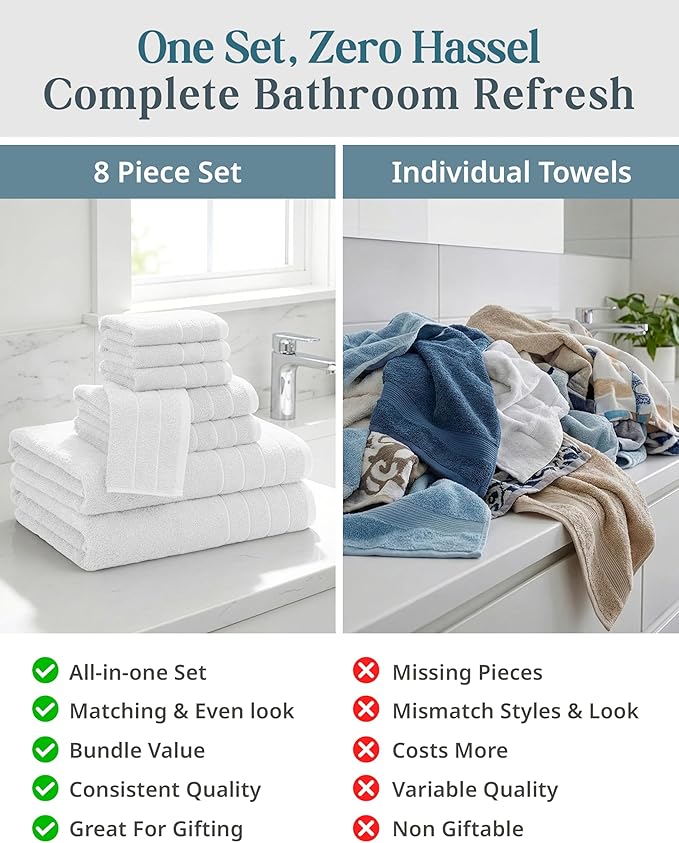 Casa Platino 100% Cotton Luxury Bath Towel Set 8 Pieces