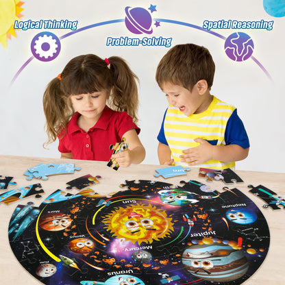 SYNARRY Giant Solar System Floor Jigsaw Puzzle for Kids 3 4 5 6 7 8 Year Olds, 70 Piece Big Round Space Planets Astronaut Jigsaw, Space Toys Gifts for Toddlers Children Boys Girls
