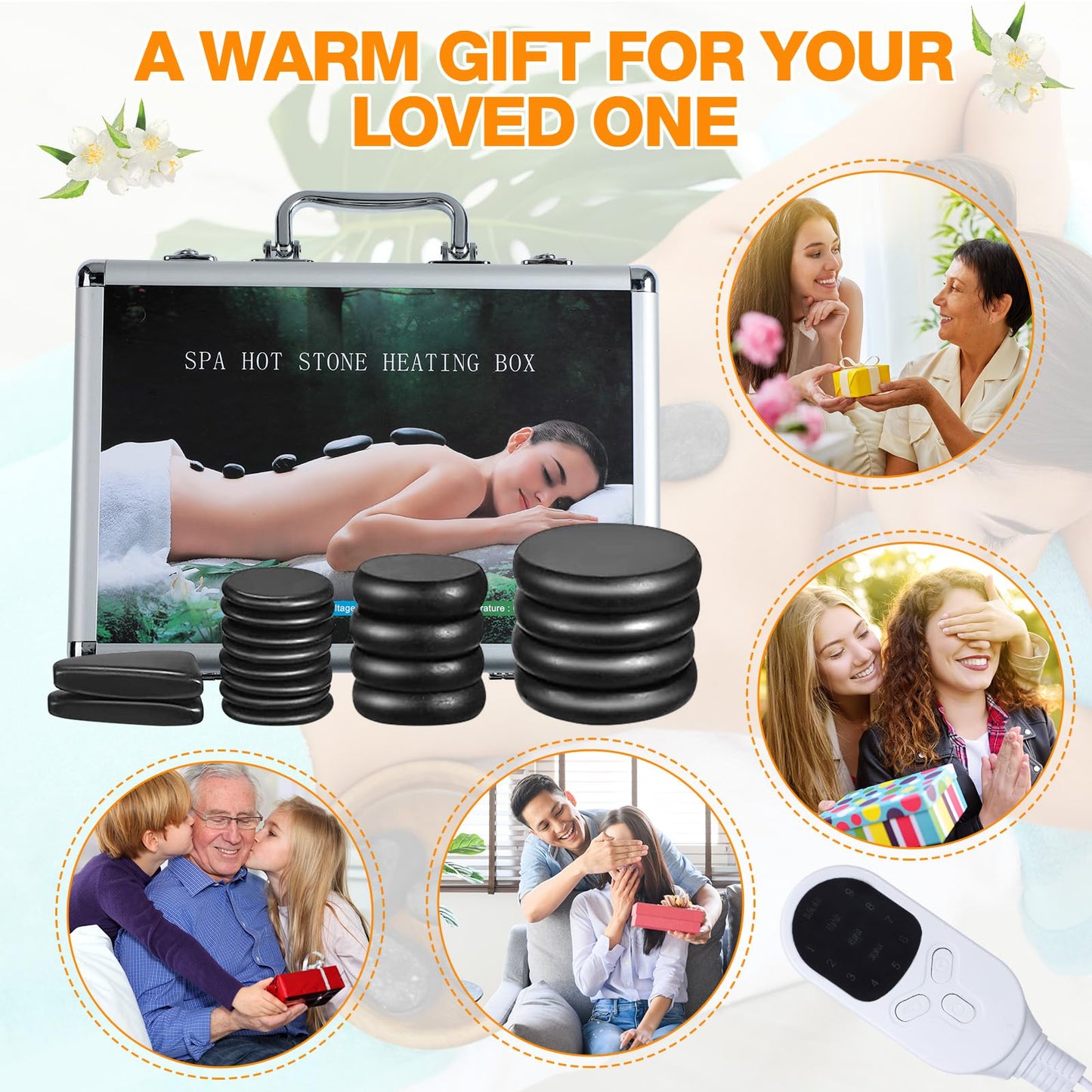 Yunsailing 18 Pcs Hot Stones Massage Set with Electric Heater Box 110v Basalt Massage Rock Kit for Professional Home Spa Warming Relaxing Relief, Constant 50°c (122°f)(Adjustable Temperature)