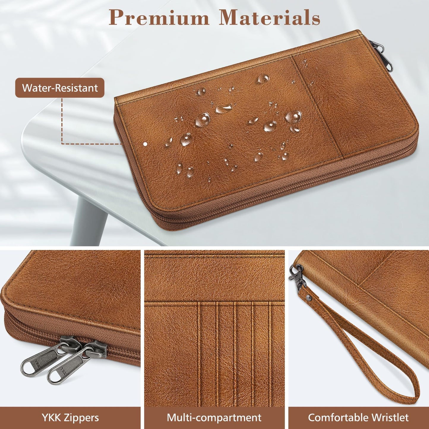 Fintie Passport Holder Travel Wallet for Family, RFID Blocking Travel Document Organizer Clutch Bag for Passports, Business Cards, Credit Cards, Boarding Passes, Brown