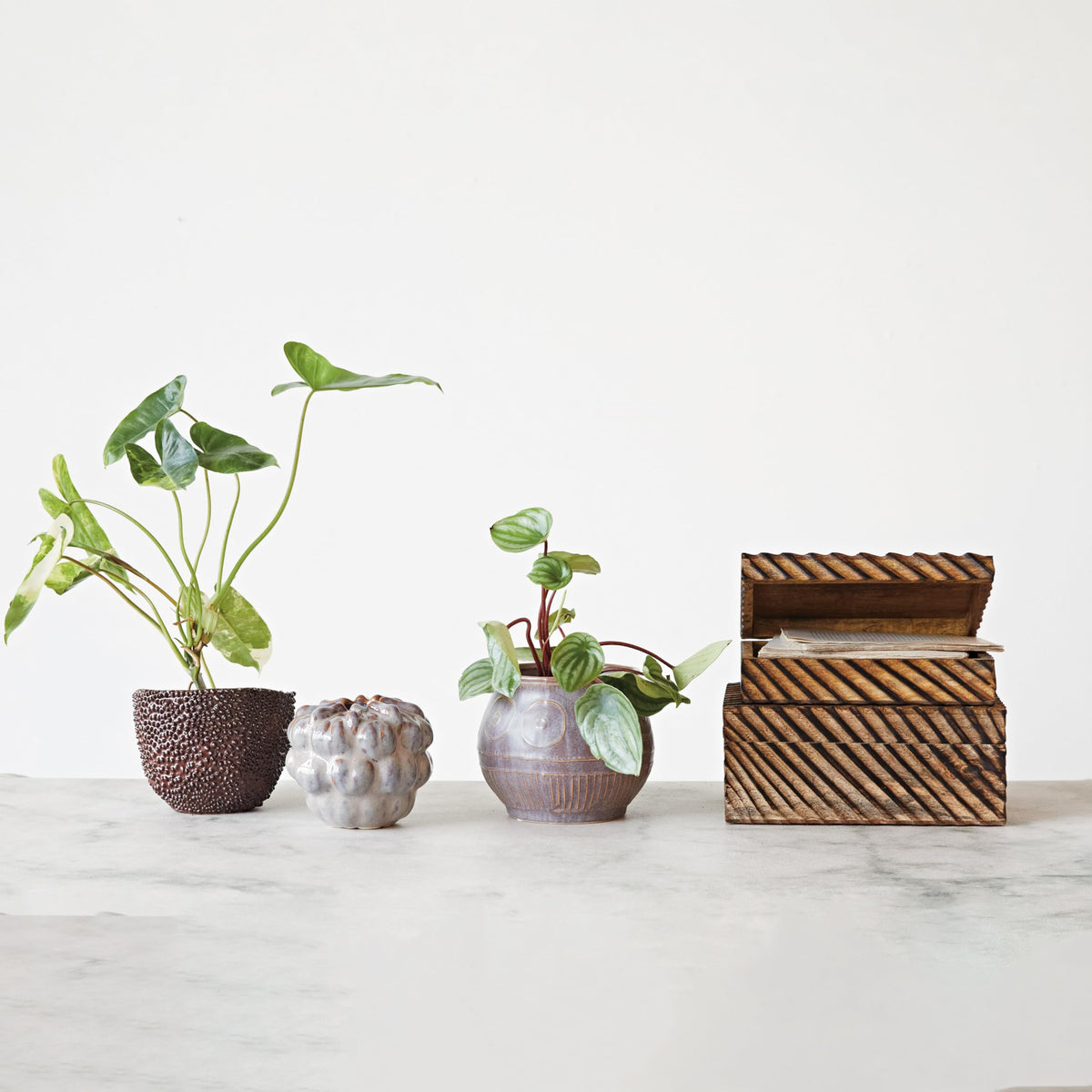 Creative Co-Op Hand-Carved Mango Wood Nesting Boxes with Burnt Finish, Grey, Set of 2