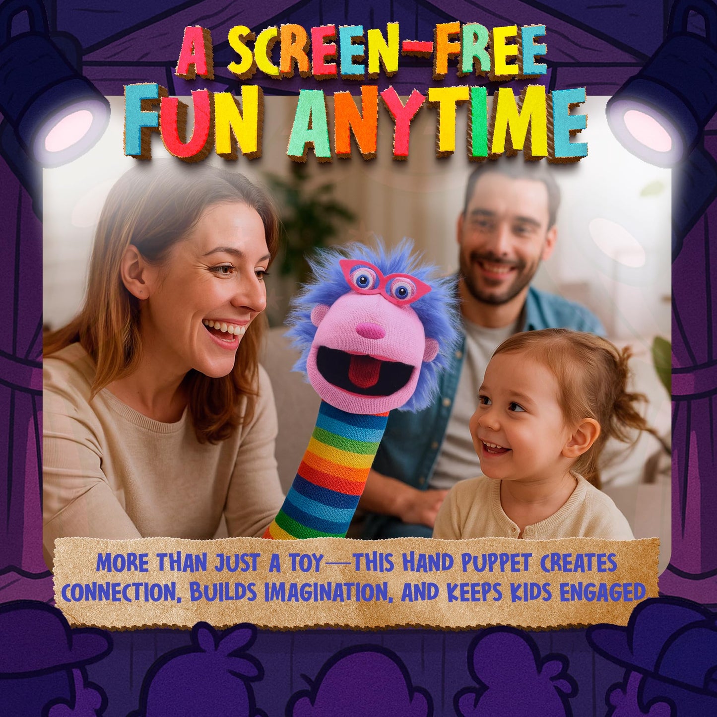 The Puppet Company - Gloria Sockettes Hand Puppet - Knitted Glove Puppets for Kids & Adults, Interactive Toy with Squeaker, Fun Puppets Show Theatre for Children & Toddlers, 38 cm
