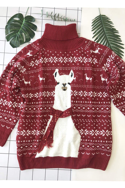 Jumppmile Womens Ugly Christmas Xmas Santa Funny Oversize Baggy Loose Turtleneck Pullover Sweater Dress Pockets Alpaca XL