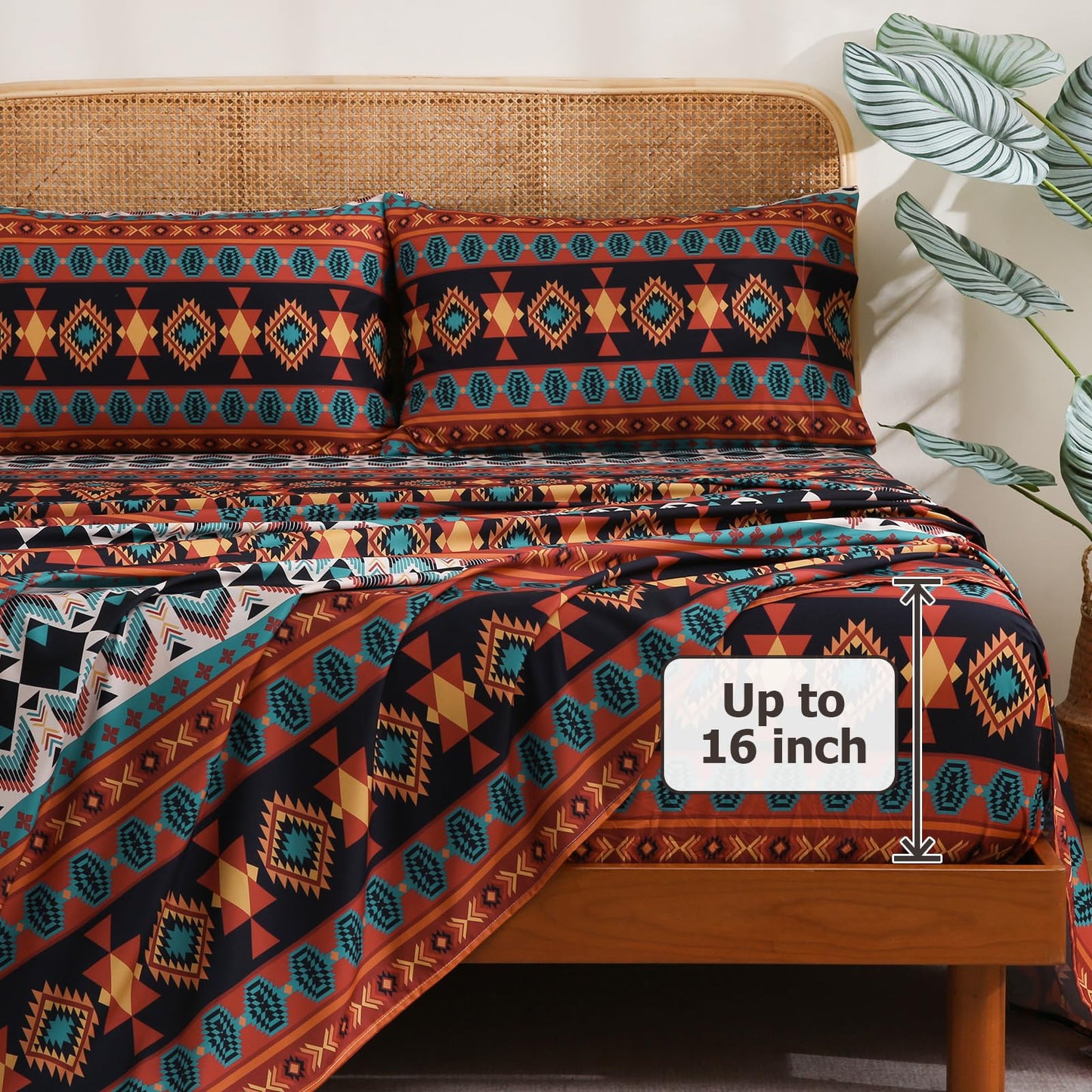 CozySmile Boho Printed Sheet Set Queen Size 4 Piece Soft & Breathable Bedding Deep Pocket 16" Cooling Wrinkle Free Comforter Bed Set Geometric Pattern Sheets (King, Multicolor Tribal