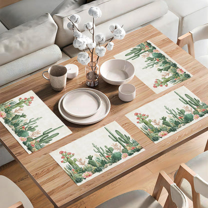Cute Cactus Placemats Set of 4, Western Succulent Place Mats, Rustic Summer Plant Dining Table Mats, Washable Placemats for Kitchen Dining Room 18L'' × 12W''