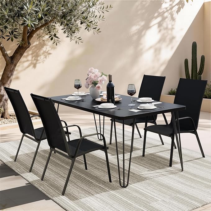 JEAREY Patio Dining Chairs Set of 4, Outdoor Stackable Dining Furniture Set, All Weather Dining Set for Lawn, Garden, Backyard, Poolside, Black