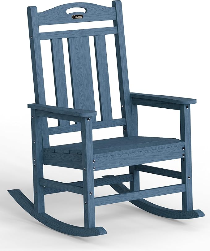 Ciokea Oversized Outdoor Rocking Chair, 380lbs Heavy-Duty Large Patio Rocker, Weather Resistant & Anti-Fade Porch Chair, High Back Cozy Rocking Chair for Outside, Fire Pit, Deck, Garden, Slate Blue