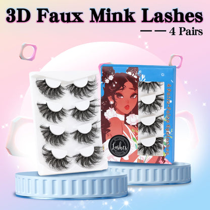 Losha 25mm Lashes Big Fluffy False Eyelashes 3D Dramatic Long Volume Faux Mink Lashes Pack 4 Pairs