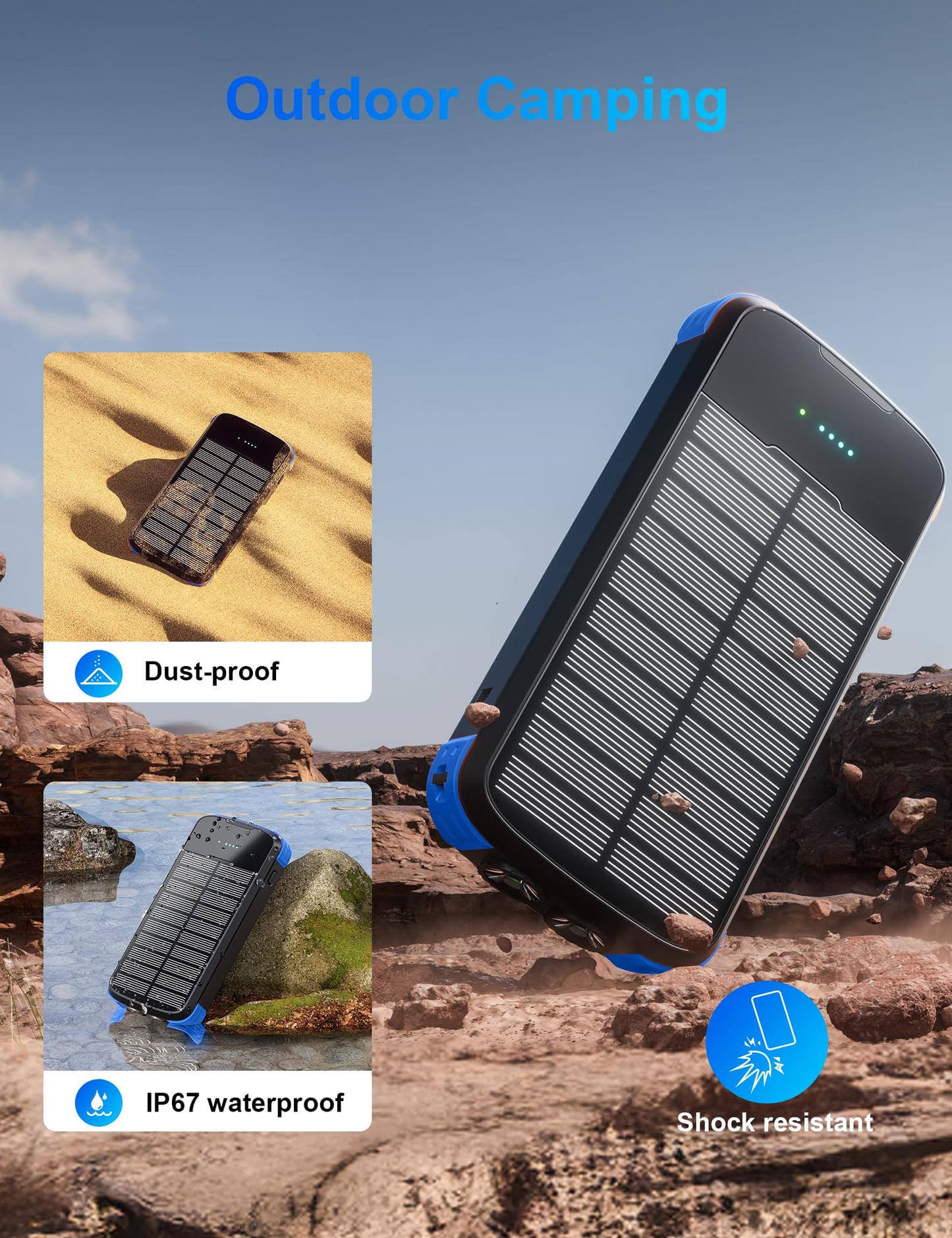 Solar Charger Power Bank, 40000mAh Portable Charger PD 20W Fast Charging Solar Power Bank Built in 4 Cables and USB-C in/Output, Camping Essentials External Battery Pack with Flashlights