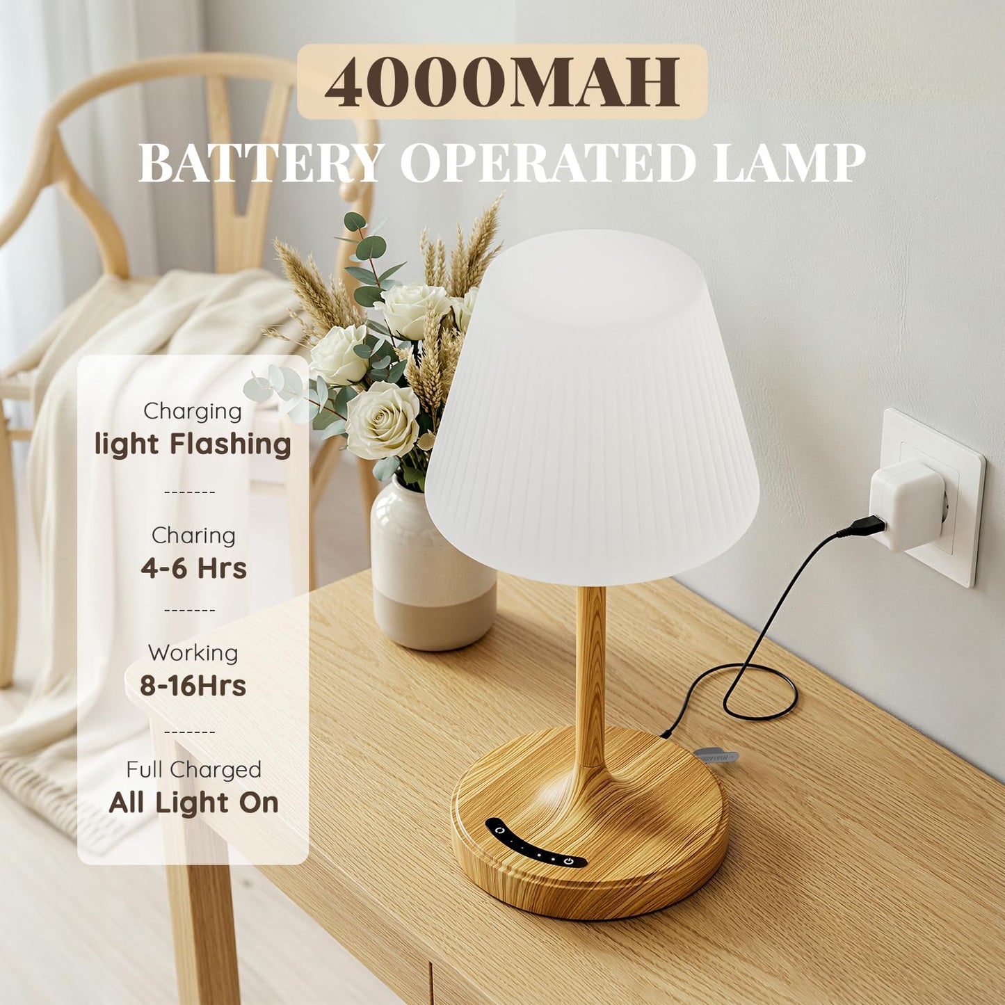 Shower Lamp Waterproof Bathroom Lamp for Inside Shower Bathtub, Rechargeable Cordless Table Lamp with 4000mah Battery, Touch Dimmable Light, Small Relaxing Spa Night Lamp for Bathroom, Kitchen, Desk