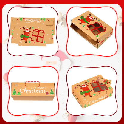 Parma77 12PCS Christmas Cookie Boxes, 8.6" x 5.9" x2.7" Holiday Treat Cookie Tin with Window, Christmas Treat Boxes for Donuts Cupcake Candy Gift Giving