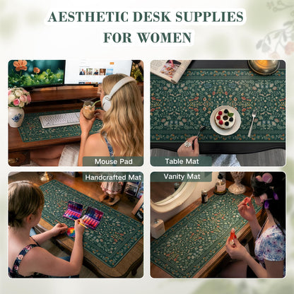 iCasso Desk Mat for Keyboard and Mouse, Large Mouse Pad, Desk Pad Mat, Anti-Slip Big Mousepad with Stitched Edges for Computer Desktop(Deep Green)