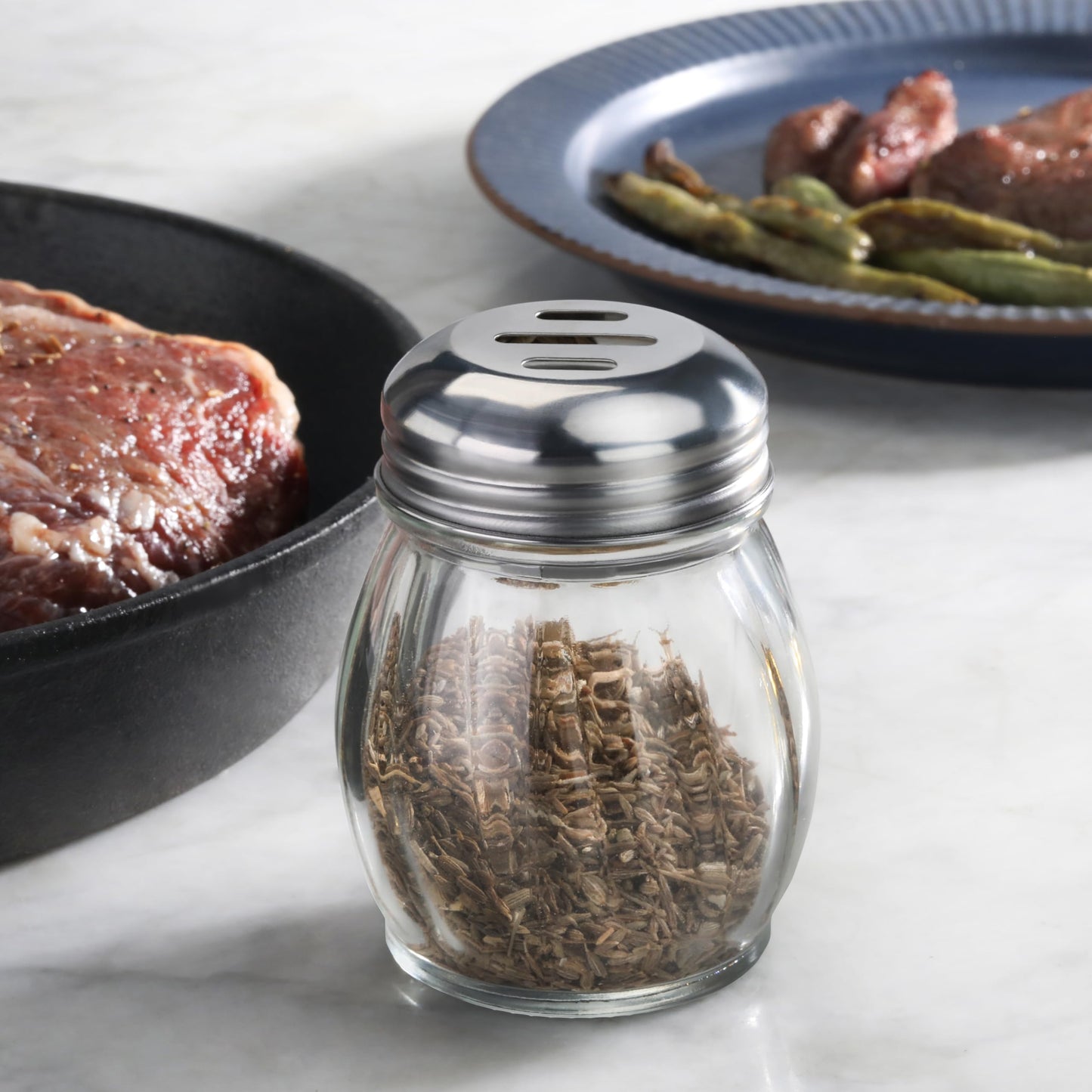 New Star Foodservice Glass Swirl Cheese & Crushed Red Pepper Shaker with Stainless Steel Slotted Top, 6-Ounce, Set of 12
